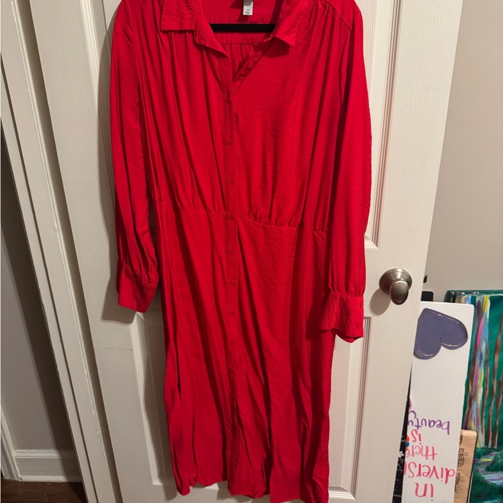 A New Day Red Long Sleeve Bishop Shirt Dress